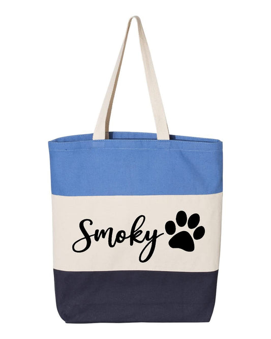 Custom Dog Tote Bag Personalized Dog Mom Gift Dog Toys Totes Pet Gift Custom Pet Bag Gift For Dog Mom Dog Lover Bag (15"L x 15"H x 3"D, Tri-Color Blue)
