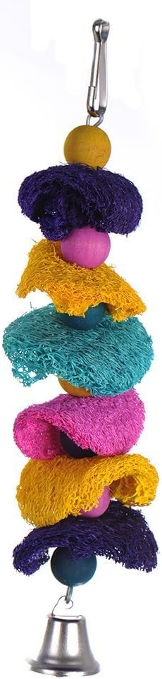 Hypeety Bird Toys Parrot Hanging Chew Toys Natural Colorful Loofah Shred and Preen Swing Bird Bell Cage Parrot Toys
