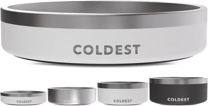 Coldest Dog Bowl - Anti Rust Metal, Non Slip, 3 Layers Insulated Stainless Steel Dog Bowls - Spill Proof & Heavy Duty - Water Bowl for Dogs, Cats & Pets, Dish Washer Safe (21 oz, Epic White)