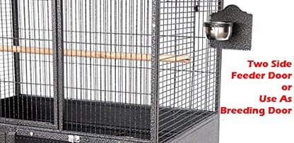 Extra Large Stackers Heavy Duty Wrought Iron Breeder Parrot Aviary Bird Breeding Rolling Cage with Side Nest Doors (Black Vein, Triple Stacker)