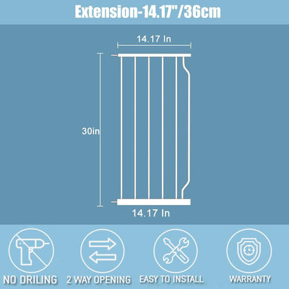 Extra Wide Baby Gate 14.17in Wide Extensions Walk Through Baby Gate Pressure Mount Auto Close Child Safety Gates (White, Extension-14.17"/36cm)