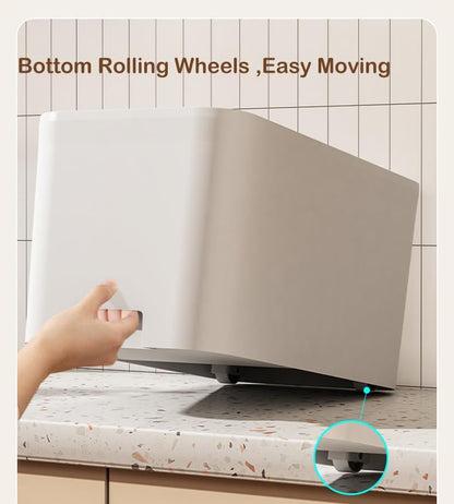 10Lbs Cat Food Storage Container,Pet Food Container with Rolling Wheels & Sliding Lid,BPA Free Plastic Storage Bin For Cat Food Kibble with Measuaring Cups-Rodent proof