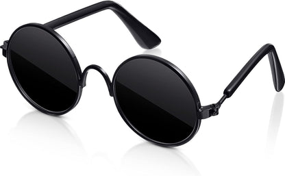 Dog Sunglasses Retro Pet Glasses Doll Glasses Classic Round Dog Glasses Metal Cat Puppy Eye Wear Hippie Costumes for Cats and Dogs, Photos Props Cosplay Party Costume (Black, Classic Style)