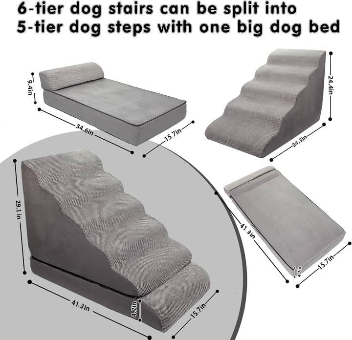 Dog Stairs & Steps for High Beds 30 Inches Tall, LitaiL 6 Steps Pet Stairs/Steps for Beds 24-30inch High for Small Large Dogs, Non-Slip Dog Ramps/Ladder for Old Dogs/Cats
