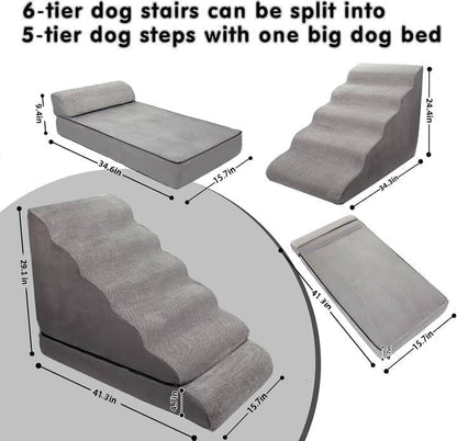 Dog Stairs & Steps for High Beds 30 Inches Tall, LitaiL 6 Steps Pet Stairs/Steps for Beds 24-30inch High for Small Large Dogs, Non-Slip Dog Ramps/Ladder for Old Dogs/Cats