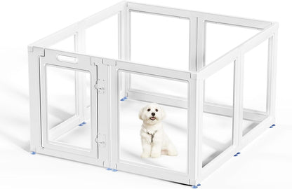 Clear Acrylic Dog Playpen Transparent Dog Playpen Indoor, Easy Assemble Clear Pet Pen for Puppy Bunny Cat Pig, Sturdy & Easy Cleaning Plastic Dog Puppy Fence (23.6" H, 8PCS)