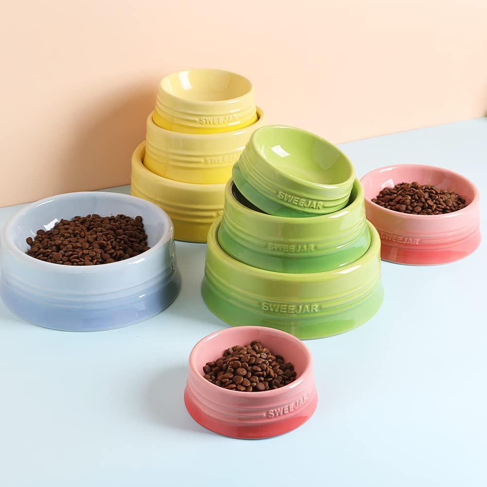 Sweejar Gradient Dog Bowl, Ceramic Dog Food Dish for Medium Dogs and Cat, Porcelain Pet Bowl for Food and Water 18 oz (Gradient Pink)