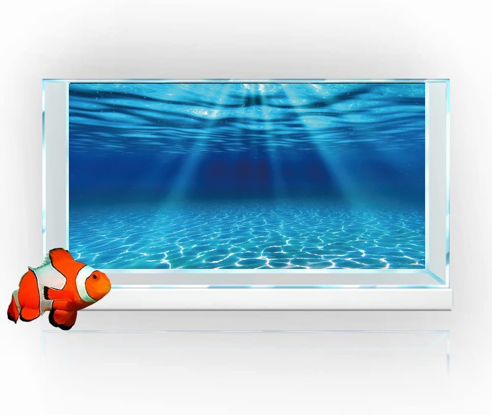 Natural Undersea Aquarium Background, Underwater Ocean Sunlight Fish Tank Background 36X20IN with 8 EVA Double-Sided Tape