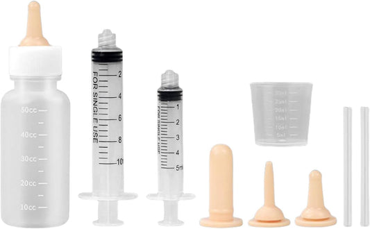 Suxgumoe Pet Feeding Bottle Set, Feeding Silicone Nipple with Bottle and Syringes, Reusable Pet