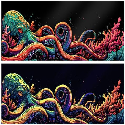 24X12IN Blacklight Octopus Sea Monster HD 3D Black Light Aquarium Background UV Reactive Background Terrarium Background with 10 EVA Double-Sided Tape