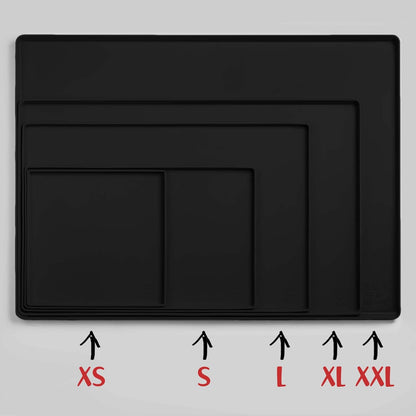 DogBuddy Dog Food Mat – Waterproof Dog Bowl Mat for Food and Water, Silicone Pet Feeding Mats for Floors, Non-Slip Placemat with High Edges for Dogs Bowls, Puppy Essentials (XS: 11" x 11", Black)