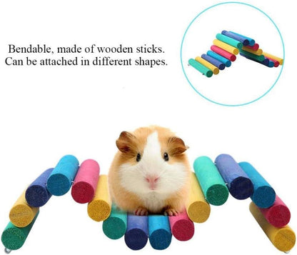 PIVBY 2PCS Wooden Hamster Bridge, Flexible Natural Wooden Ladder Bridge Tunnel Hideout, Hamster cage Accessories for Small Animals Guinea Pig, Rat, Chinchilla, Gerbil, Mice, Mouse (Colorful)