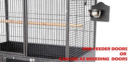 Extra Large Stackers Heavy Duty Wrought Iron Breeder Parrot Aviary Bird Breeding Rolling Cage with Side Nest Box Doors Metal Pull Out Grate and Tray