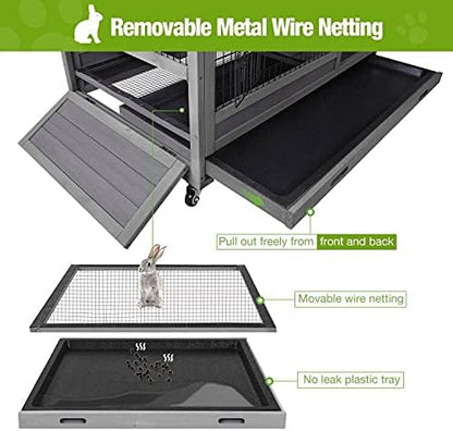 GUTINNEEN Bunny Hutch Indoor Rabbit Hutch Large Guinea Pig Cage with Wheel, Outdoor Rabbit Cage with Removable Bottom Wire Floor