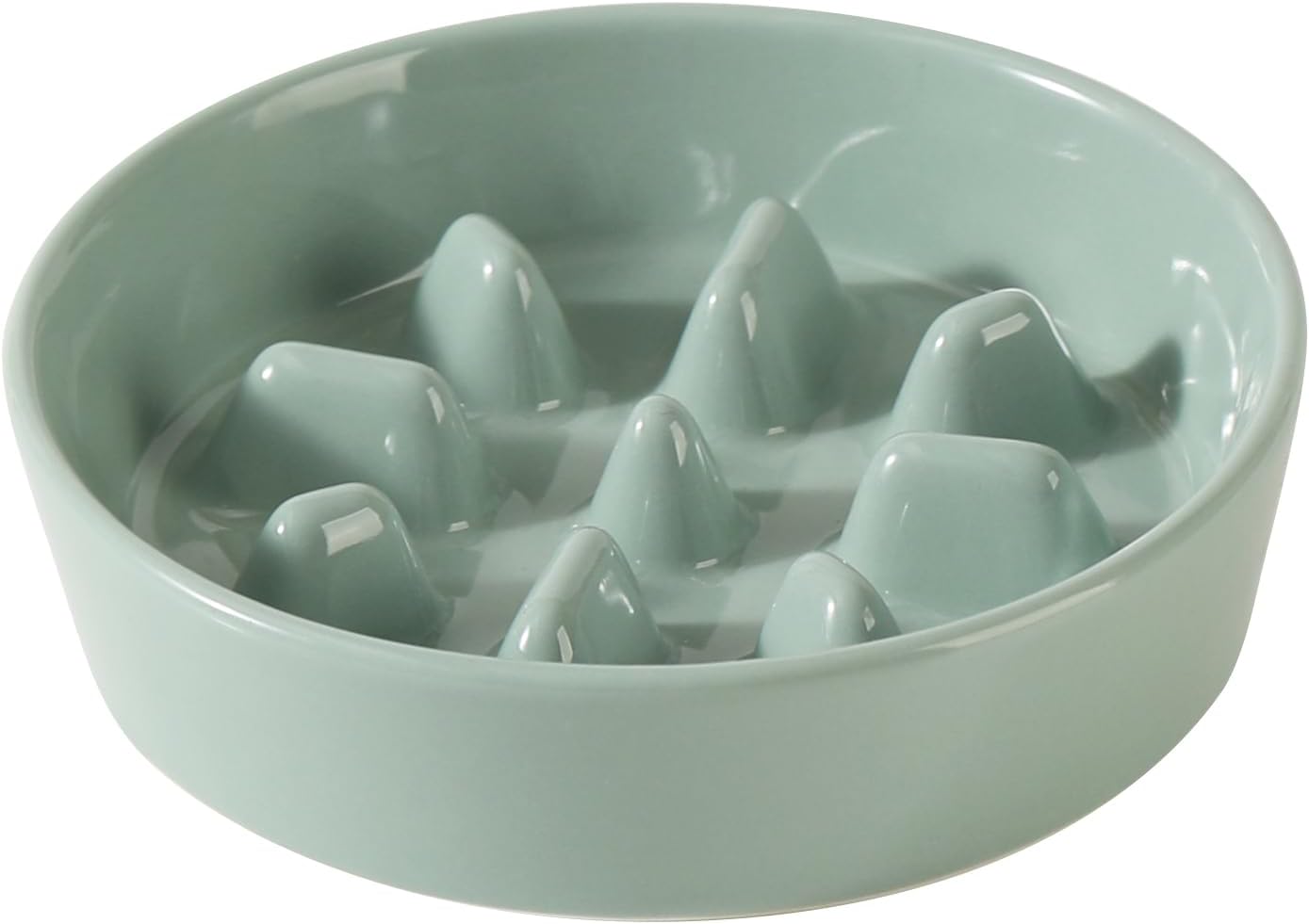 Ceramic 6.1inch Dog Bowl Slow Feeder, Slow Pet Food Dish for Small Dog and Cat, Stop Bloat, Preventing Choking(Single Bowl, Light Green)