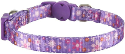 2 Pack Floral Cat Collars Breakaway Kitten Collar with Bell Adjustable Cute Kitty Collar for Female Cats Pink Purple