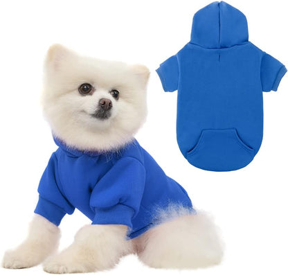 KOOLTAIL Basic Dog Hoodie - Soft and Warm Dog Hoodie Sweater with Leash Hole and Pocket, Dog Winter Coat, Cold Weather Clothes Sweatshirt for Small Medium Large Dogs Puppy Cat Boys Girls Blue XS