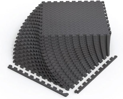 Norsk Foam Floor Gym Mats with Interlocking Tiles, .47" Thick, 24"x24", 54-Pack, 216 Square Feet, Diamond Plate Design, Grey