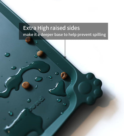 Hoki Found Large Silicone Pet Food Mats - Non Slip Dog Cat Bowl Placemats - Waterproof Dog Cat Food Mats - Dark Cedar