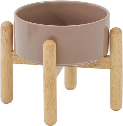 Ceramic 6.1inch Raised Dog Bowl with Stand for Small and Medium Dog Dish Pet Food and Water Bowl (Single Bowl with Stand - Brown Coffee)