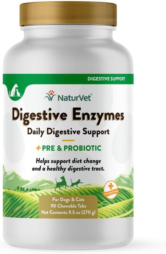 NaturVet Digestive Enzymes Plus Probiotics Supplement for Dogs, Soft Chews, Made in The USA with