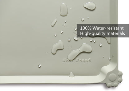 Hoki Found Silicone Pet Food Tray - Non Slip Pet Dog Cat Bowl Placemat - Feeding Mat - Waterproof Dog Cat Food Mats - For Carpet - Cream Green