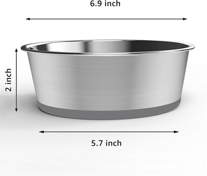 YINGFAN Stainless Steel Dog Bowls, 2 Pack Metal Dog Bowls with Non-Slip Rubber Base, Durable Food and Water Bowl for Small, Medium Dogs, Holds 3 Cups, BPA-Free, Dishwasher Safe (Gray)