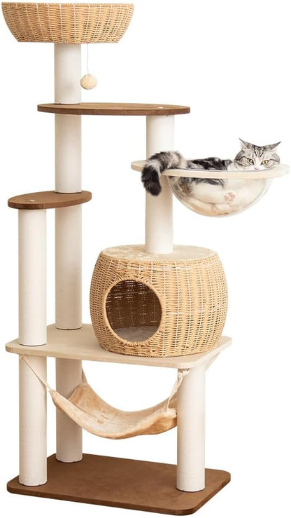 56.6in Large Wooden cat Tower for Large Multiple Cats,cat Tree with Observation Deck, Suitable for Summer and Winter 144CM (Particleboard)