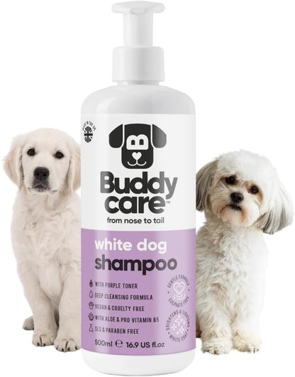 White Dog Shampoo by Buddycare | Dry Skin & Itchy Skin Relief for Smelly Dogs | Deep Cleansing Shampoo for Dogs Puppy Sensitive Skin | Dog Shampoo & Conditioner | with Aloe & Vitamin B5 (16.90oz)