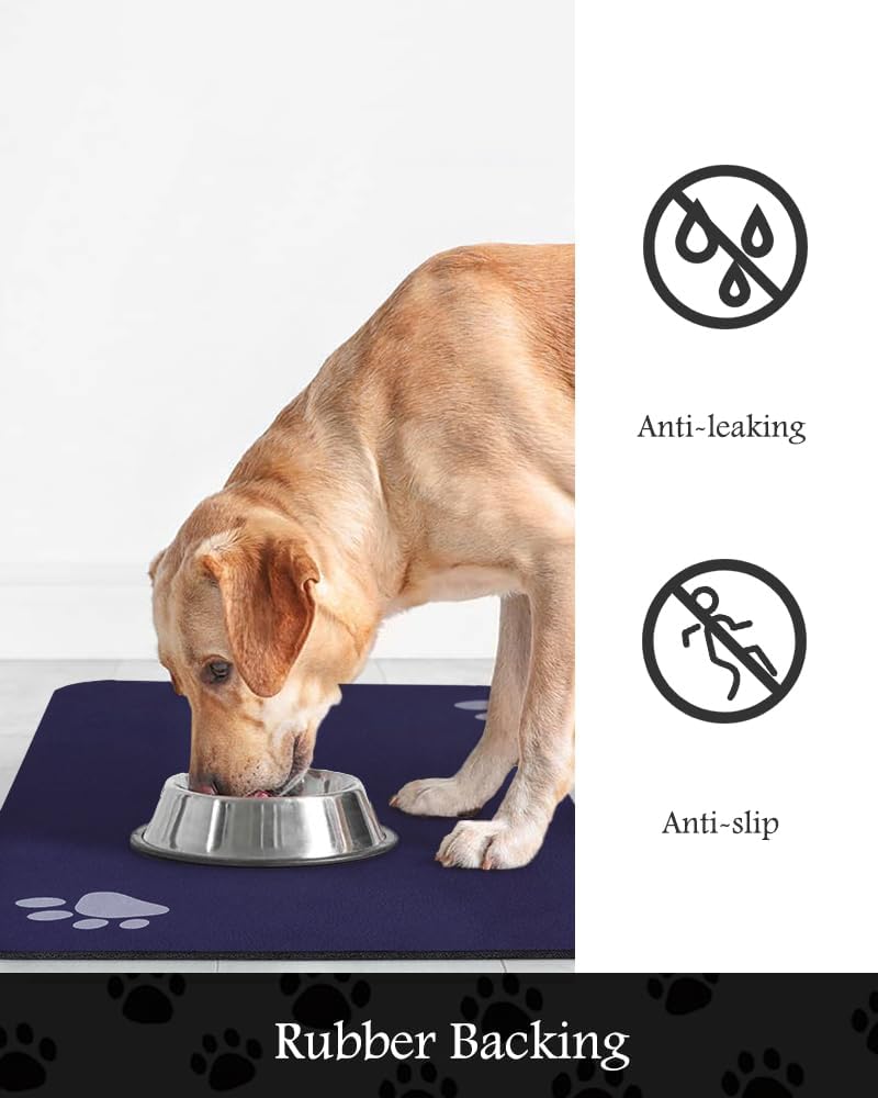 Pet Feeding Mat-Absorbent Dog Mat for Food and Water Bowl-No Stains Quick Dry Water Dispenser Mat-Dog Accessories Pet Supplies-Bowl for Messy Drinkers（Navy,23"x34"
