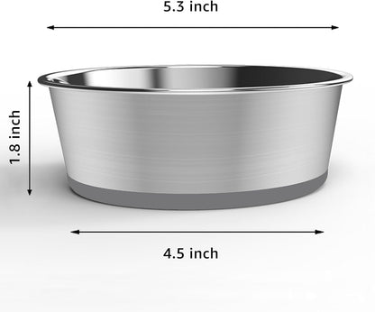 YINGFAN Stainless Steel Dog Bowls, 2 Pack Metal Dog Bowls with Non-Slip Rubber Base, Durable Food and Water Bowl for Small, Puppy Dogs, Holds 2 Cups, BPA-Free, Dishwasher Safe (Gray)