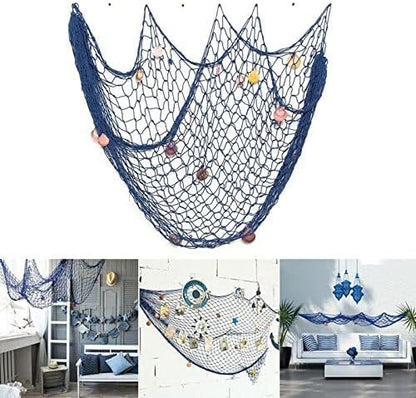 Rosoz Nautical Decorative Fishing Net, Sea Theme Fish Net Decor for Party/Wall Decoration Background,Blue,79inch x 59inch