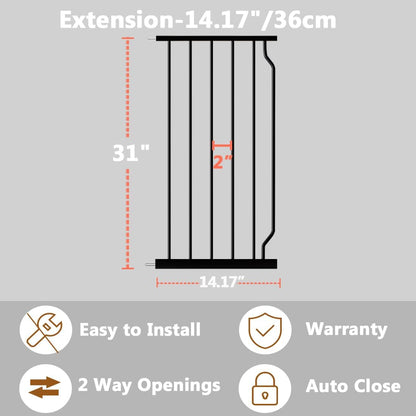 Fairy Baby Safety Gate 14.17 inch Extension for Extra Wide Baby Gate Dog gate Pressure Mounted Walk Through Pet Gate Black
