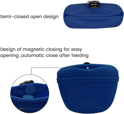 AUDWUD Silicone Dog Treat Pouch,Clip on Portable Training Container,Convenient Magnetic Buckle Closing and Waist Clip,No BPA