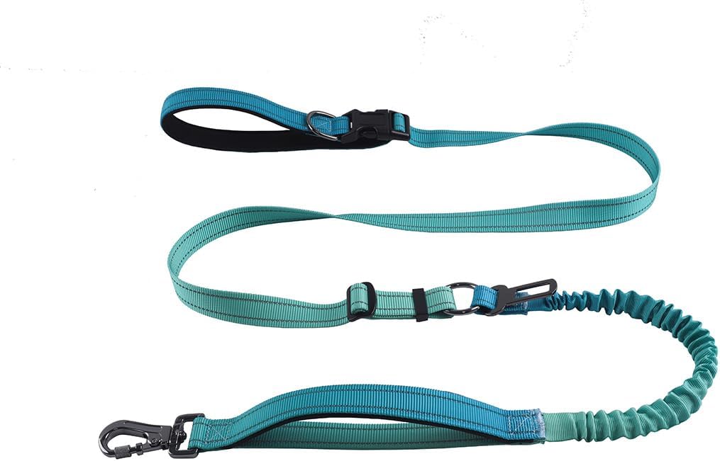 Hands Free Dog Leash for Large Medium Dogs Heavy Duty Bungee Reflective Adjustable Waist Leashes for Walking Running with Car Buckle 4-6FT (Green)