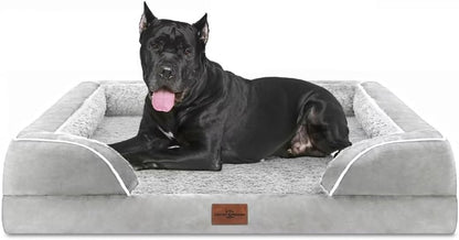Comfort Expression XXL Orthopedic Foam Dog Bed for Extra Large Dogs, Waterproof Orthopedic Dog Beds, Washable Dogs Sofa Beds with Removable Cover & Non-Slip Bottom(XX-Large,Grey White)