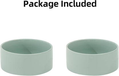 Ceramic 6.1inch Dog Bowls for Small and Medium Breed Dog Dish Pet Food and Water Bowl (Set of 2 Bowls - Light Green, 28oz)