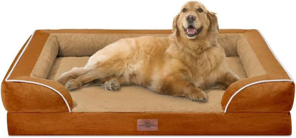 Comfort Expression XL Orthopedic Dog Beds, Waterproof Extra Large Dog Beds with Bolster, Washable Pet Sofa Couch with Removable Cover & Non-Slip Bottom(X-Large,Caramel)