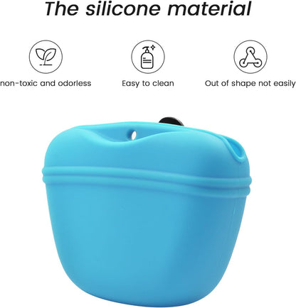 AUDWUD Silicone Dog Treat Pouch,Clip on Portable Training Container,Convenient Magnetic Buckle Closing and Waist Clip,No BPA
