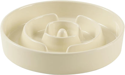 7.3inch Ceramic Slow Feeder Dog Bowl for Medium and Large Breed, Puzzle Dog Food Dish, Anti-Gulping, Pet Slow Feeder, Stop Bloat, Preventing Choking (Single Bowl-Beige)