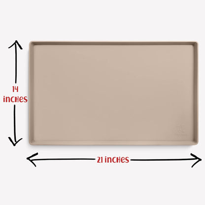 DogBuddy Dog Food Mat – Waterproof Dog Bowl Mat for Food and Water, Silicone Pet Feeding Mats for Floors, Non-Slip Placemat with High Edges for Dogs Bowls, Puppy Essentials (M: 21” x 14”, Taupe)
