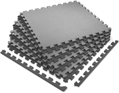 Norsk Multi-Purpose Reversible Floor Mats - EVA Interlocking Foam Tiles (Gray/Black 32 Tiles - 128 sq. Ft. 1/2" Thick)