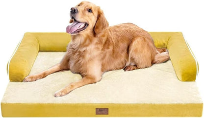 Large Dog Bed Orthopedic Washable - Couch Sofa - XL Large Big Dogs - Beds Bolster Pet - Memory Foam - Waterproof with Removable Cover - Ginger Yellow Dog Bed