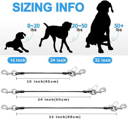 Dog Seat Belt Harness for Car,2pcs Dog Seatbelt of Coated Wire Leash Safety Restraint,No Chew Tether Cable Vehicle Dogs Accessories,Double Clips & Latch (2 Pack Black, 32 inch/80 CM)