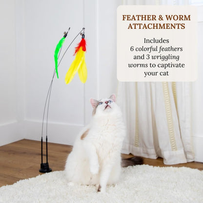Suction Cup Cat Toys for Indoor Cats Interactive Suction Cup Cat Wand Toy Feather Teaser for Indoor Cats & Kittens Multi Surface Base for Hands Free Play