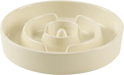 9.5inch Ceramic Slow Feeder Dog Bowl for Large Dog, Puzzle Food Dish, Anti-Gulping, Pet Slow Feeder, Stop Bloat, Preventing Choking (Single Bowl-Beige)