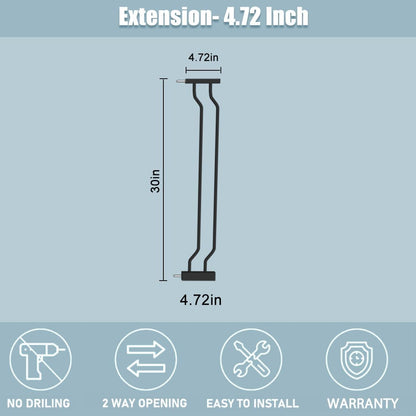 Extra Wide Baby Gate with 4.72in Extensions, Walk-Through, Auto Close, Pressure Mount Child Safety Gate (Black, Extension-4.72"/12cm)
