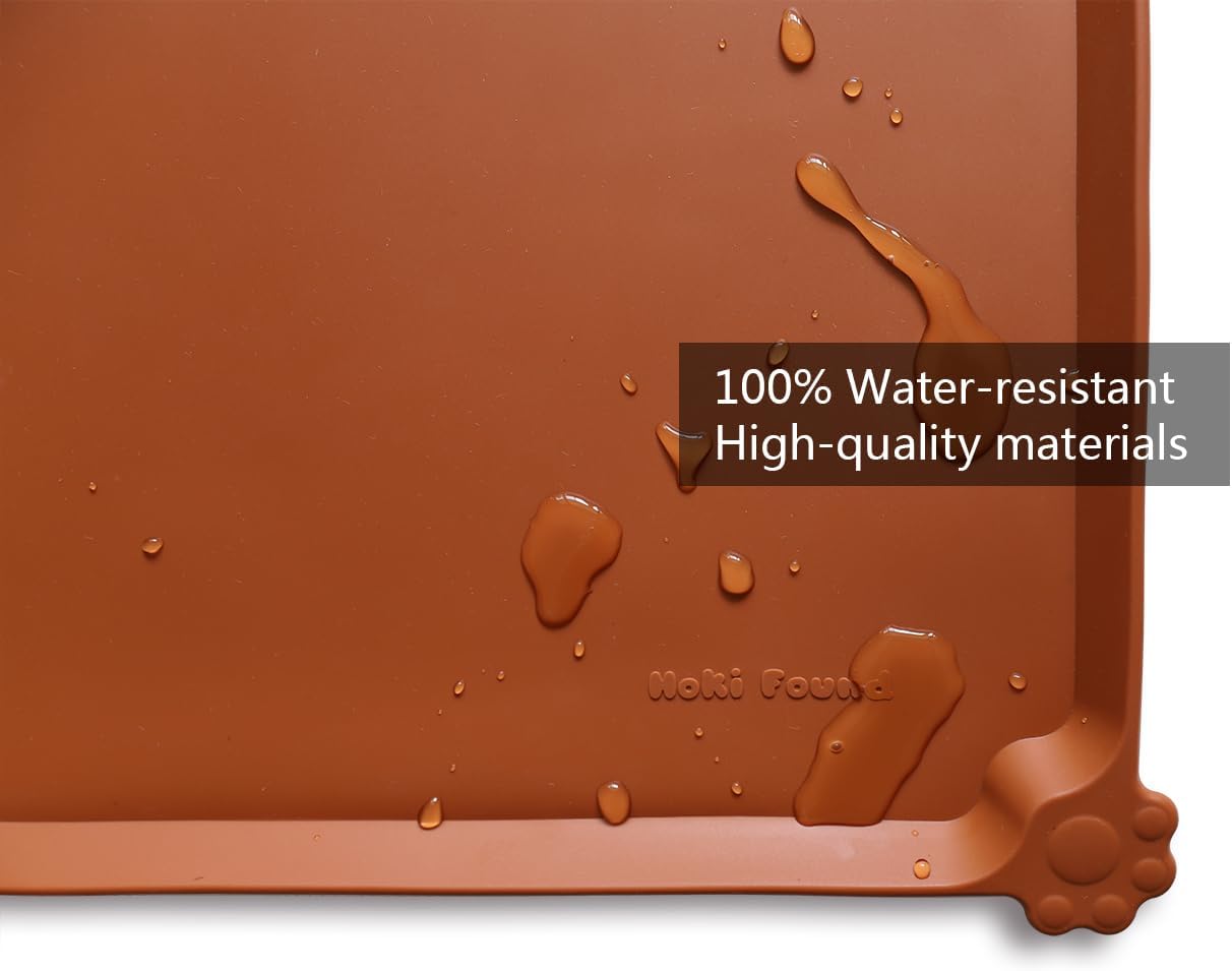 Hoki Found XX-Large Silicone Pet Food Mats Tray - Non Slip Pet Dog Cat Bowl Mats Placemat - Dog Pet Cat Feeding Mat - Waterproof Dog Cat Food Mats -Pet Water Mats for Carpet - Caramel