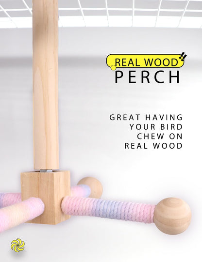 Bird Stand Perch Toy, 360° Rotating Natural Wooden Parrot Perch for Bird Cages, Colorful