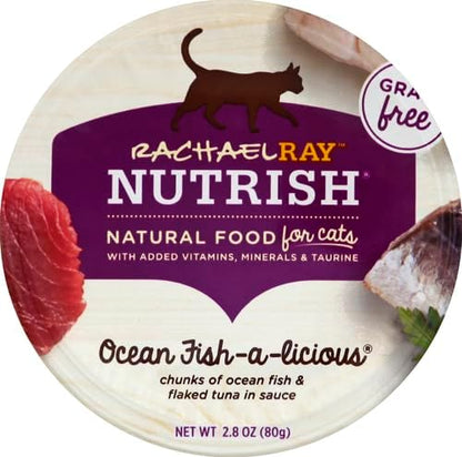 Rachael Ray Nutrish Natural Wet Cat Food, Ocean Fish-A-Licious Recipe, 2.8 Ounce Cup (Pack of 12), Grain Free (6303330281)